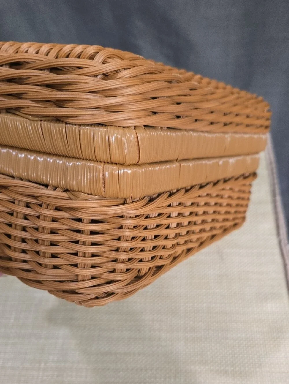 Woven Rattan Picnic Handbag in Warm Tan